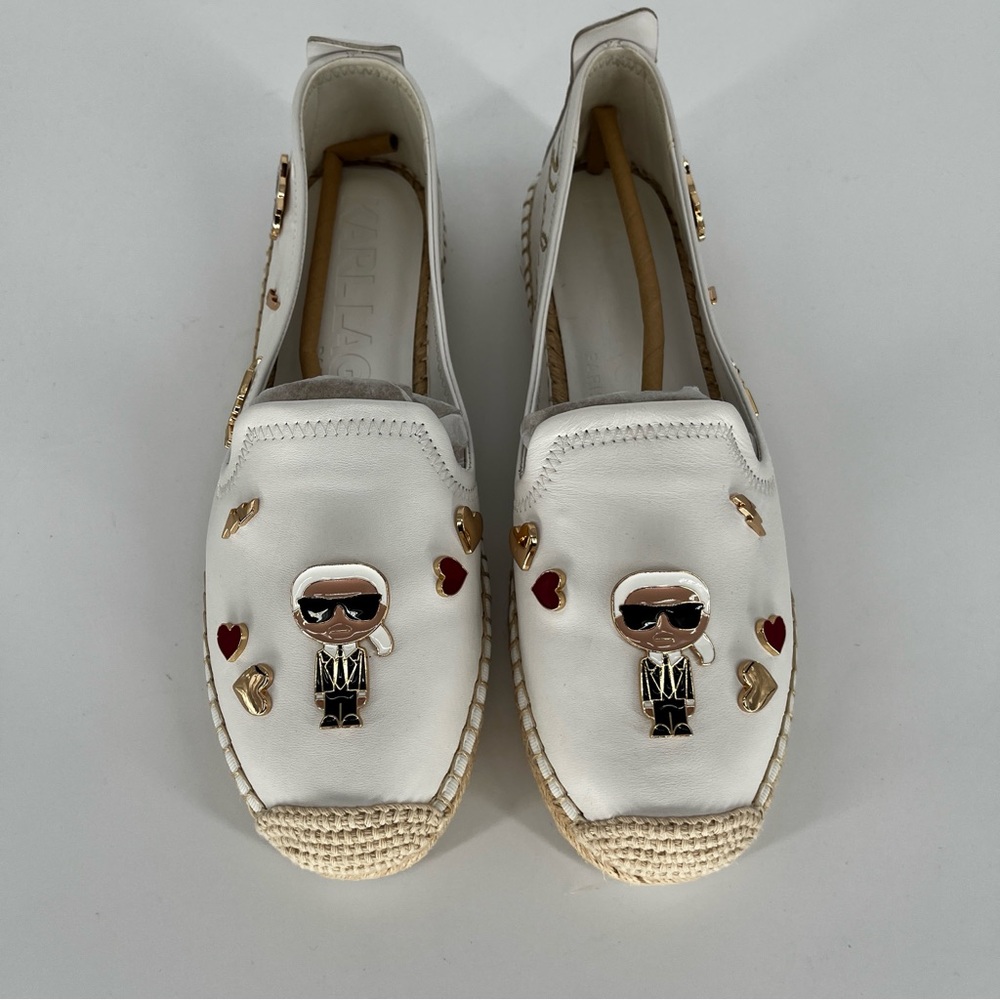 Karl Lagerfeld Michaela Espadrille Flats White Logo - Size 9.5 - Picture 6 of 12